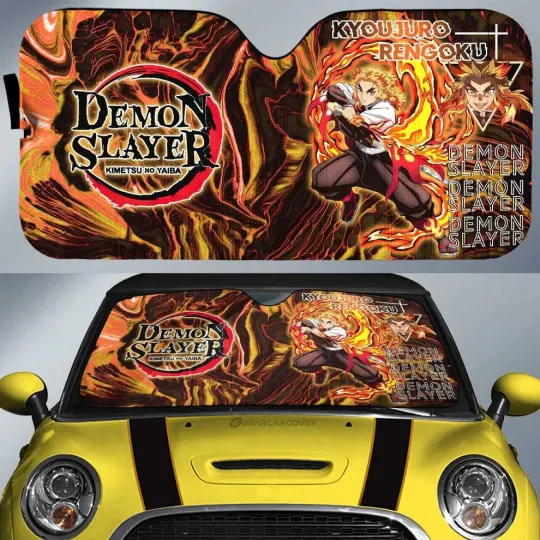 Discover Kyojuro Kyo Kyo Rengokoo Car Sunshade - Custom Anime Accessories for Demon Fans
