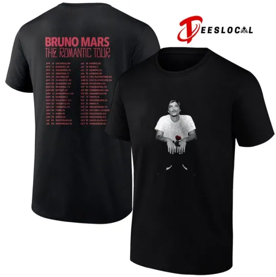 Discover Bruno Mar The Romantic Tour 2026 Rose Dates Schedule T-Shirt Fullsize S-5Xl