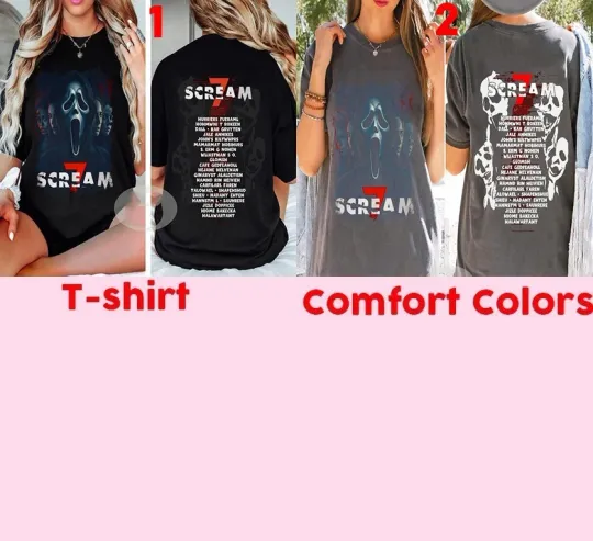 Discover Scream 7 30th Anniversary Kill Tour 2026 Tee, Scream 7 Cast 2 Sided Unisex Shirt