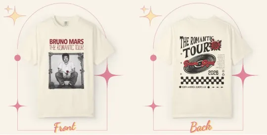 Discover Bruno Mar The Romantic Tour T-Shirt 2026 Fullsize S-5Xl