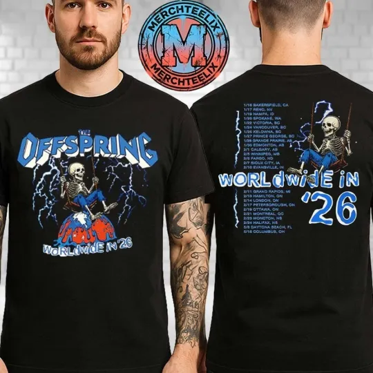 Discover The Offspring Merch Swinging Skeleton 2026 Tour Tee Worldwide In 26 T-Shirt