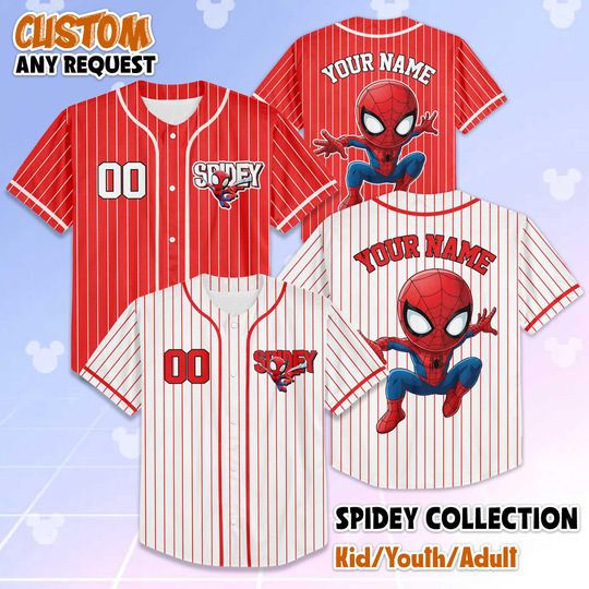 Discover Personalized Spidey Baseball Jersey, Custom Spider-Man Birthday Jersey Shirt, Spidey Team Outfit, Birthday Gift