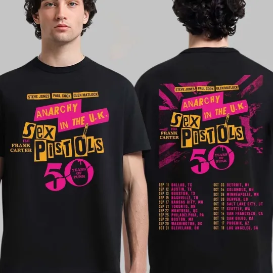 Discover sx Pistols Anarchy In The UK 50 Years Of Punk 2026 North America Tour T-Shirt