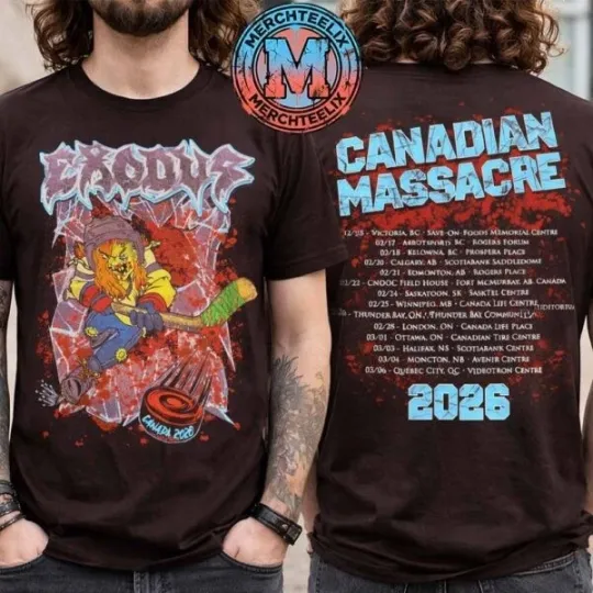 Discover Exodus Canada Tour 2026 Merch Canadian Massacre Cities List 2026 Tee T-Shirt