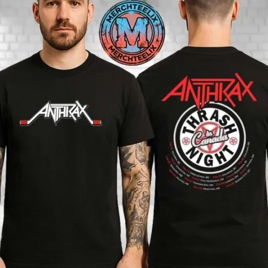 Discover Anthrax Canada Tour 2026 Merch Dates List Thrash Night Tee Black T-Shirt