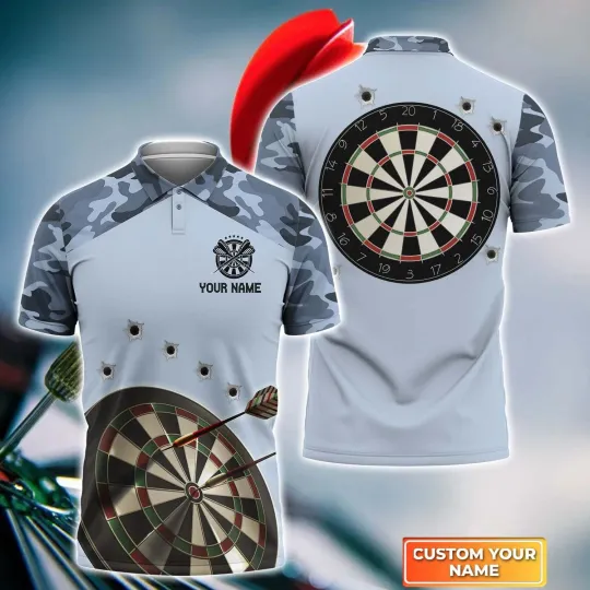 Discover Blue Camo Darts Personalized Name 3D Polo Shirt For Darts Team Player_4693