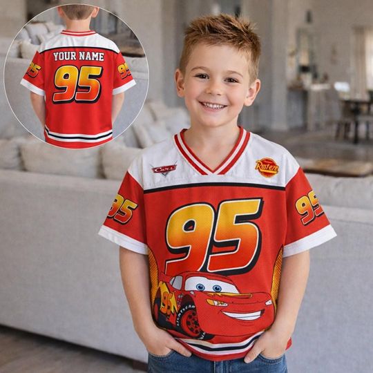 Discover Dis-ney Cars Football Jersey, Lightning Car Shirt, Cute Kid Outfit, Custom Name Number Shirt, Disneyland Fan Gift, Dis-ney Trip Shirt