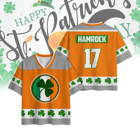 Discover St Patricks Day Football Jersey Orange Shamrock Irish Custom Name Number Sports Shirt Festive Game Day Outfit