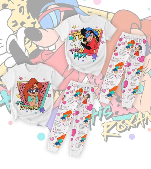 Discover Dis-ney Couple Pajama Set, Cute Max And Roxanne Sleepwear, Cartoon Couple Matching Shirt and Pants, WDW Trip 2026 Tee, Valentine Gift