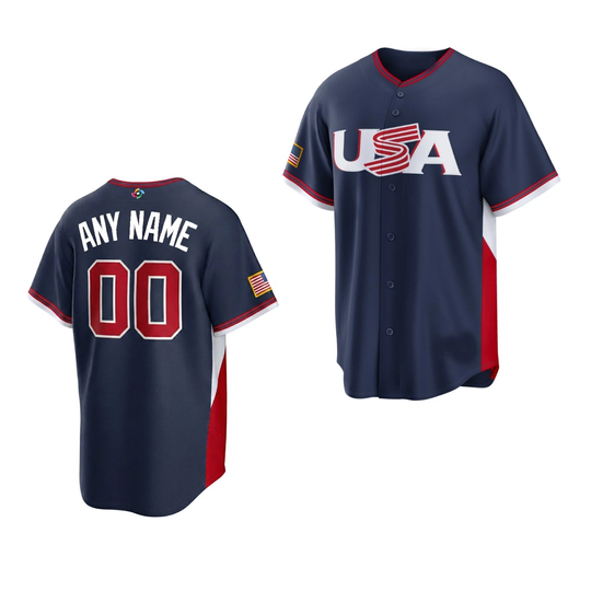 Discover Personalized #00 Name and Number 2026 World Baseball Classic USA Team Navy Tee