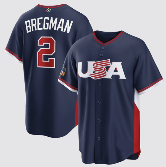 Discover Alex Bregman #2 Name and Number 2026 World Baseball USA Team Navy Tee