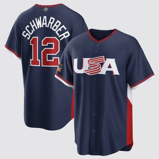 Discover Kyle Schwarber #12 Name and Number 2026 World Baseball USA Team Navy Tee