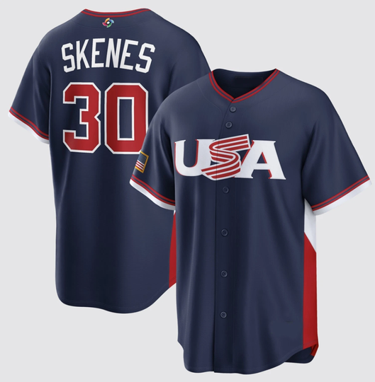 Discover Paul Skenes #30 Name and Number 2026 World Baseball USA Team Navy Tee