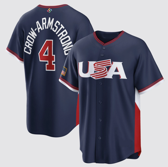 Discover Crow-Armstrong #4 Name and Number 2026 World Baseball USA Team Navy Tee