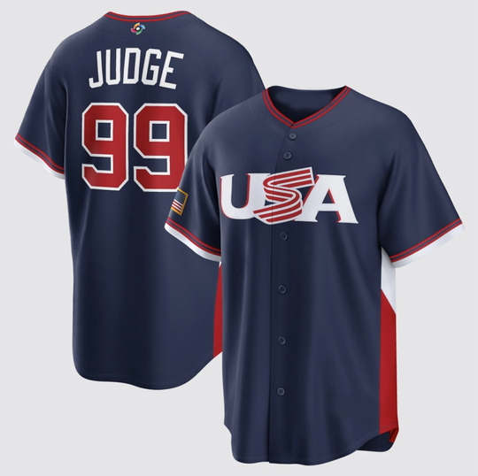 Aaron Judge #99 Name and Number 2026 World Baseball Classic USA Team Navy Tee