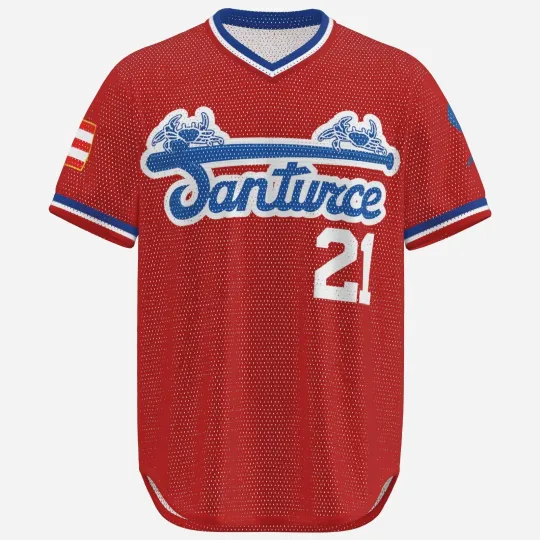 Discover Santurce Cangrejeros 1950-1955 Retro Mesh Baseball Jersey Number 21 Red