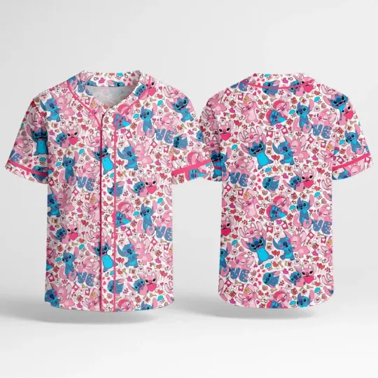 Discover Stitch Angel Baseball Jersey, Cute Pink Blue Adult Baseball Jersey Shirt