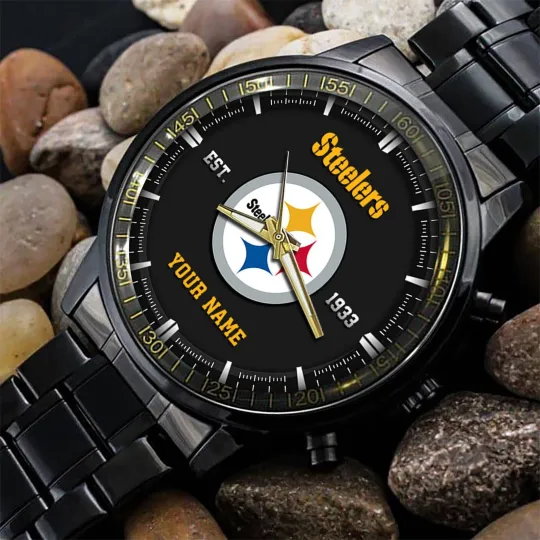 Discover Pittsburgh Football Team Steelerss Black Fashion Watch Gifts For Sport Fans