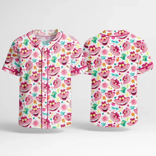Discover Cheshire Cat Baseball Jersey, Pink Cat Adult Baseball Jersey Shirt