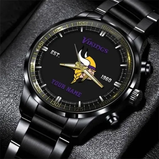 Discover Minnesota Football Team Vikingss Black Fashion Watch Gifts For Sport Fans