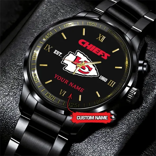 Discover Kansas City Football Team Chiefss Black Fashion Watch Gifts For Sport Fans