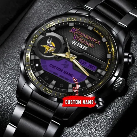 Discover Minnesota Football Team Vikingss Black Fashion Watch Gifts For Sport Fans
