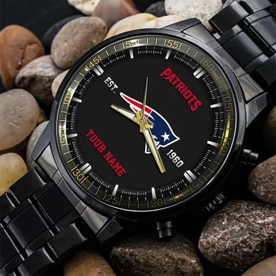 Discover New England Football Team Patriotss Black Fashion Watch Gifts For Sport Fans AZW