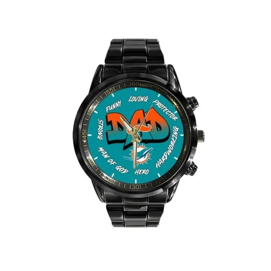 Discover Miami Football Team Dolphinss Limited Edition Black Stainless Steel Watch For Fa