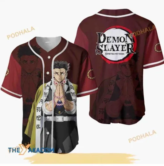 Discover Gyomei Himejima Kimetsu Anime 3D Baseball Jersey Shirt