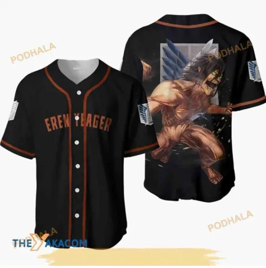 Discover Eren Yeager AO Titan Anime 3D Baseball Jersey Shirt For Anime Lovers
