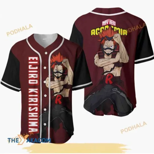 Discover Eijiro Kirishima Hero Anime Anime 3D Baseball Jersey Shirt
