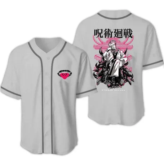 Discover Sukuna Jujutsu Satoru Baseball Jersey Shirt Grey 3D Print Full Size