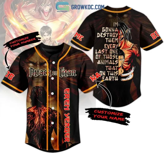 Discover AO Titan Eren Yeager Personalized Baseball Jersey Full Size