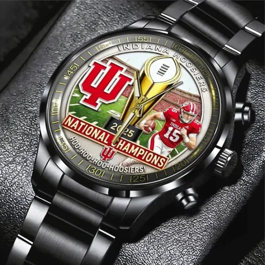 Discover Hoosiers Football 2025 National Champions Black Stainless Steel Watch