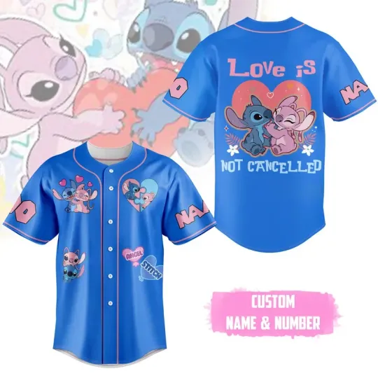 Personalized Valentine Stitch And Angel Baseball Jersey, Love Is Not Cancelled