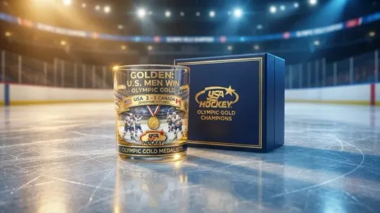 Discover No Box - Printed Glass USA Hockey Olympic Gold Champions 2026 Golden U.S. Men Win Whiskey Glass