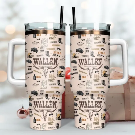 Wallen Western Tumbler With Handle 40oz Gift For Fans