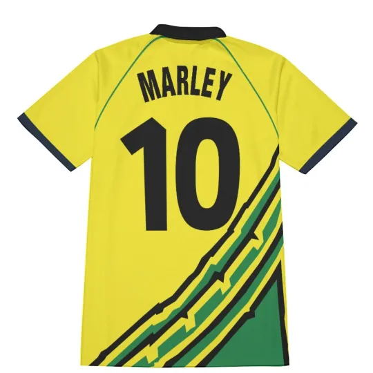 Discover Jamaica - football shirt Replica retro jersey, Bob Marley, 1998 yellow jersey