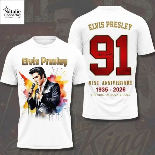 Discover Elvis Presley King of Rock and Roll 91st Anniversary 2026 Double Sided T-Shirt