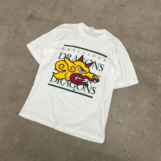 Discover Vintage 90s Barcelona Dragons AFL Football T-Shirt