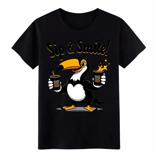 Discover Sip & Smile Toucan Graphic T-Shirt - Cute Cartoon Bird Print for Casual Wear