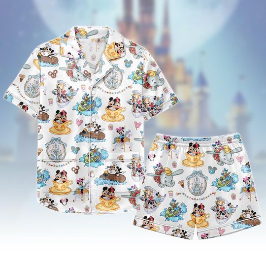 Discover Disney Cartoon Short Satin PJs Set, Mickey Satin Pajamas, Minnie Short Pajama Set, Dumbo Satin Pyjama, Gift For Disney Fan