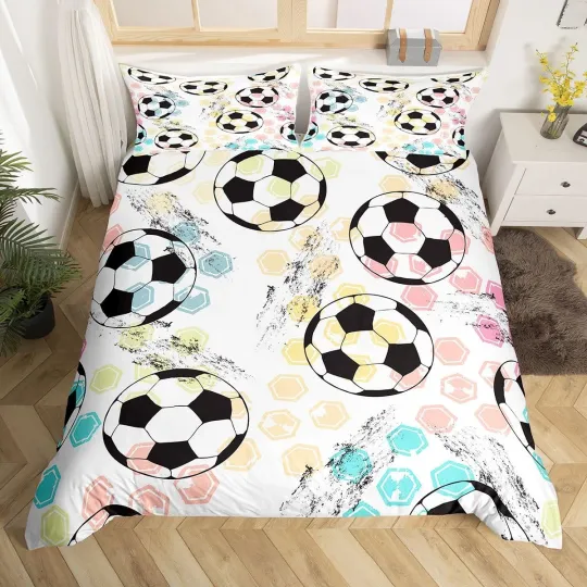 Discover Soccer Football Bedding Set for Boys Girls Sports Theme Comforter Cover