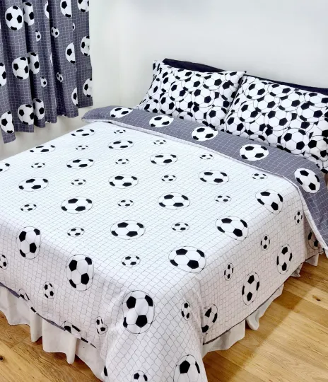 Discover Football White Grey Black Soccer Ball Duvet Cover or Curtain for Kids Sports