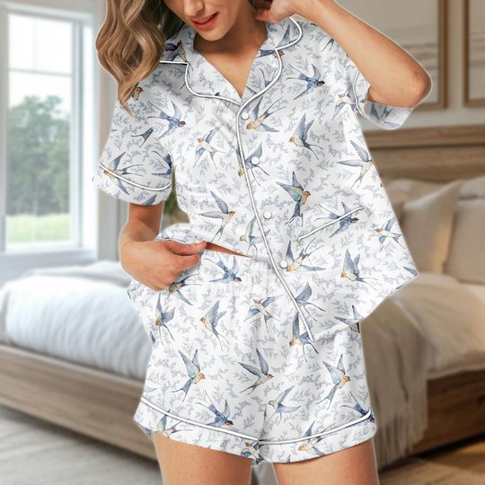 Discover Bird Pattern Short PJs Set, Bird Pajamas, Bird Print Short Pajama Set, Bird  Pyjama, Gift for Her