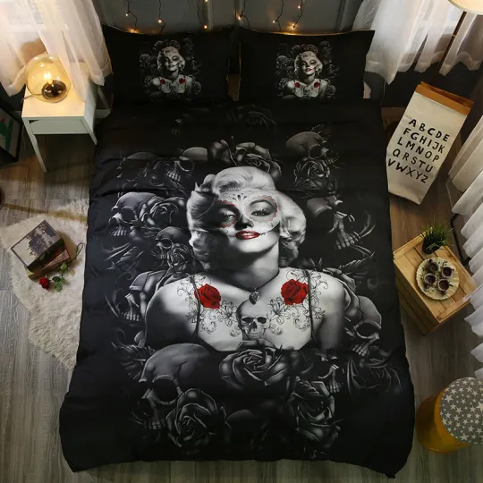 Discover 3D Monroe Skull Roses Art Pattern Quilt Cover Set Bedding with Pillowcases