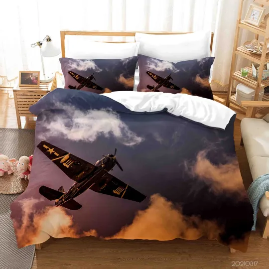 Discover 3D Aircraft Sky Clouds White Quilt Cover Set Bedding Set with Pillowcases