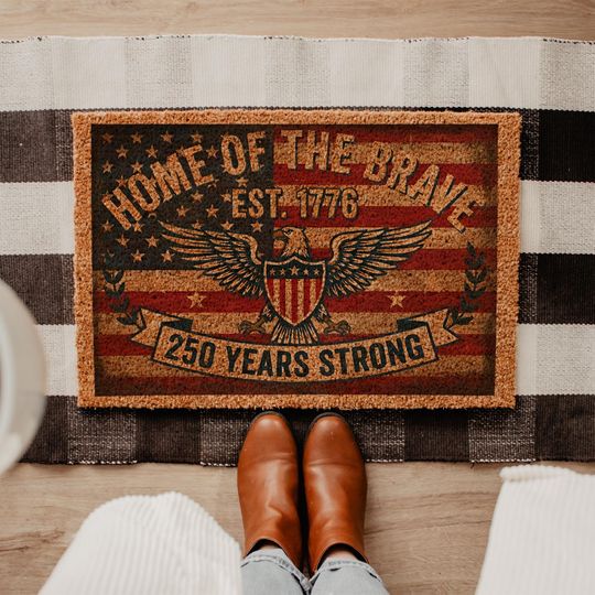 Discover 250th Anniversary USA Doormat, Est 1776 Patriotic Welcome Mat, Home of the Brave Eagle Rug, America Birthday Decor, Semiquincentennial Gift