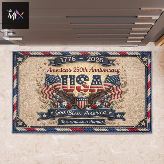 America 250th Anniversary 1776-2026 Coir Doormat, Patriotic USA Eagle Door Mat, God Bless America Rug, 4th of July Decor