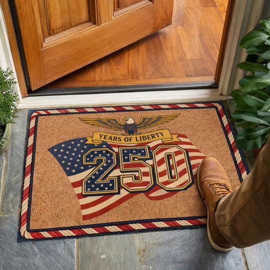 Discover 250 Years of Liberty Doormat, Patriotic 1776-2026 Welcome Mat, USA 250th Anniversary Door Mat, American Flag Eagle Independence Day Decor